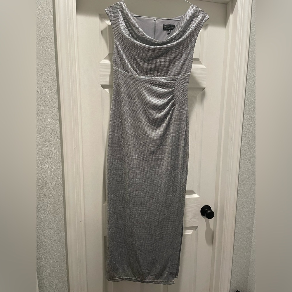 Connected Apparel Silver Metallic Evening Dress